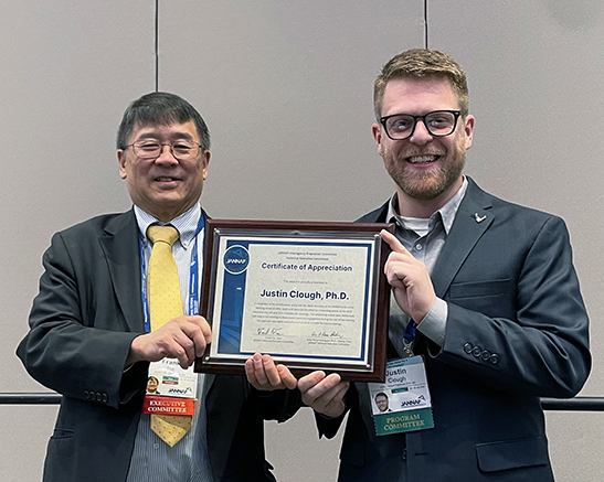 Justin Clough, PhD, accepted the TEC Certificate of Appreciation from JANNAF TEC Chair, Frank Tse.