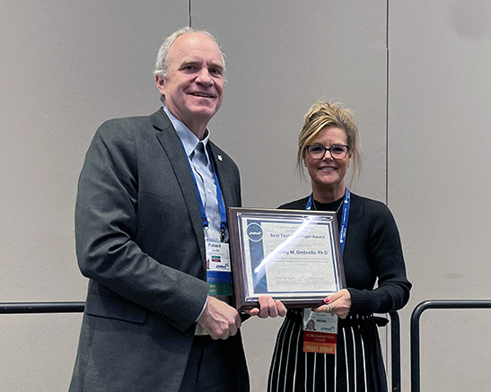 On behalf of Timothy M. Ombrello, PhD, Robert Baurle, PhD, accepted the CS Best Paper Award from CS Technical Steering Group (TSG) Chair, Heather Hayden, PhD.