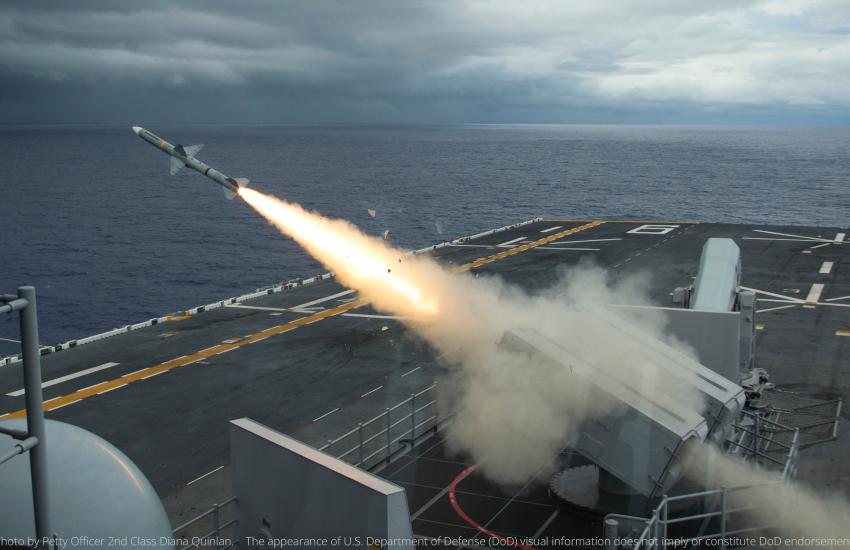 NATO Sea Sparrow is fired to intercept a remote-controlled drone.